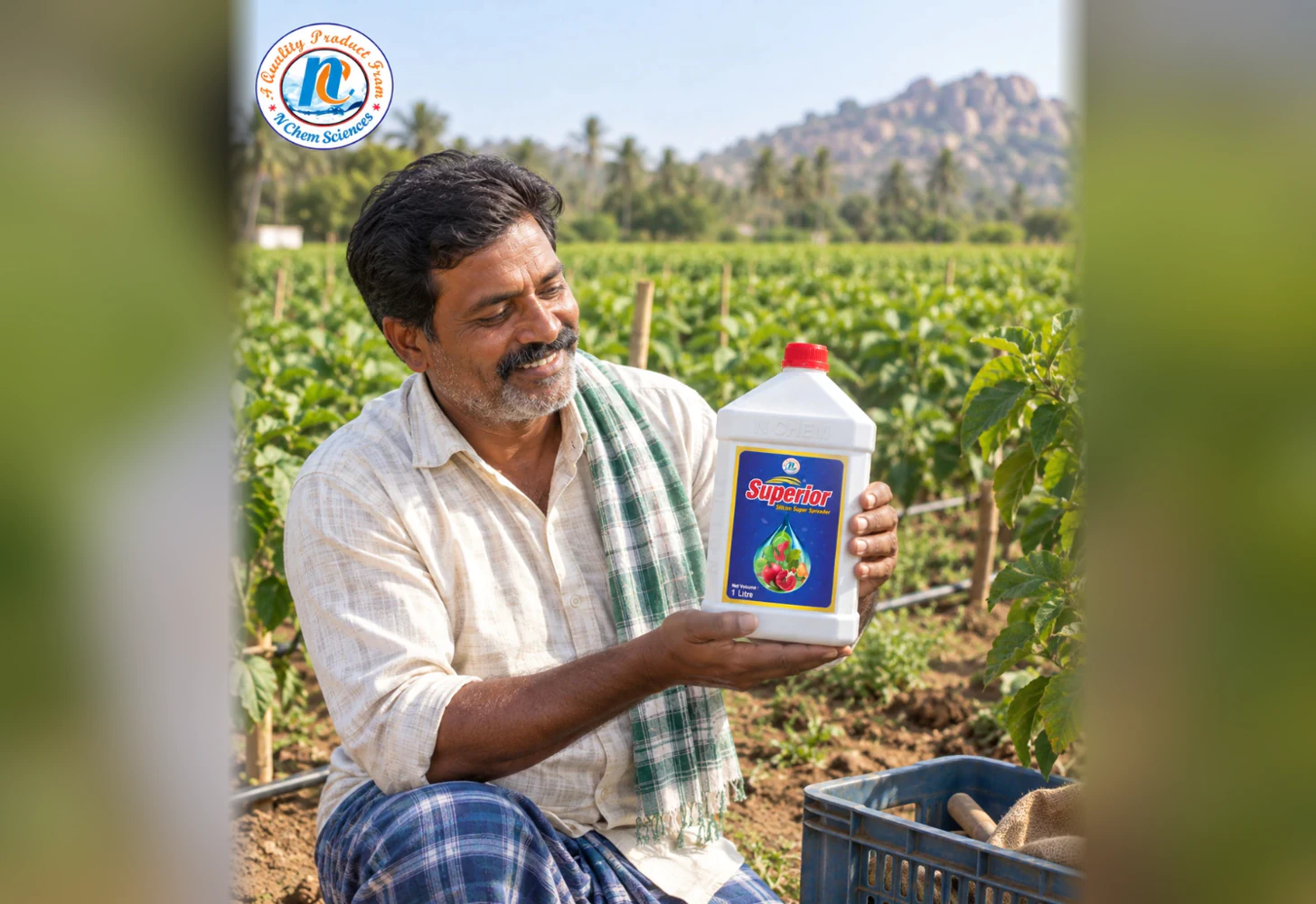 Farmer holding Nchem Superior in his field